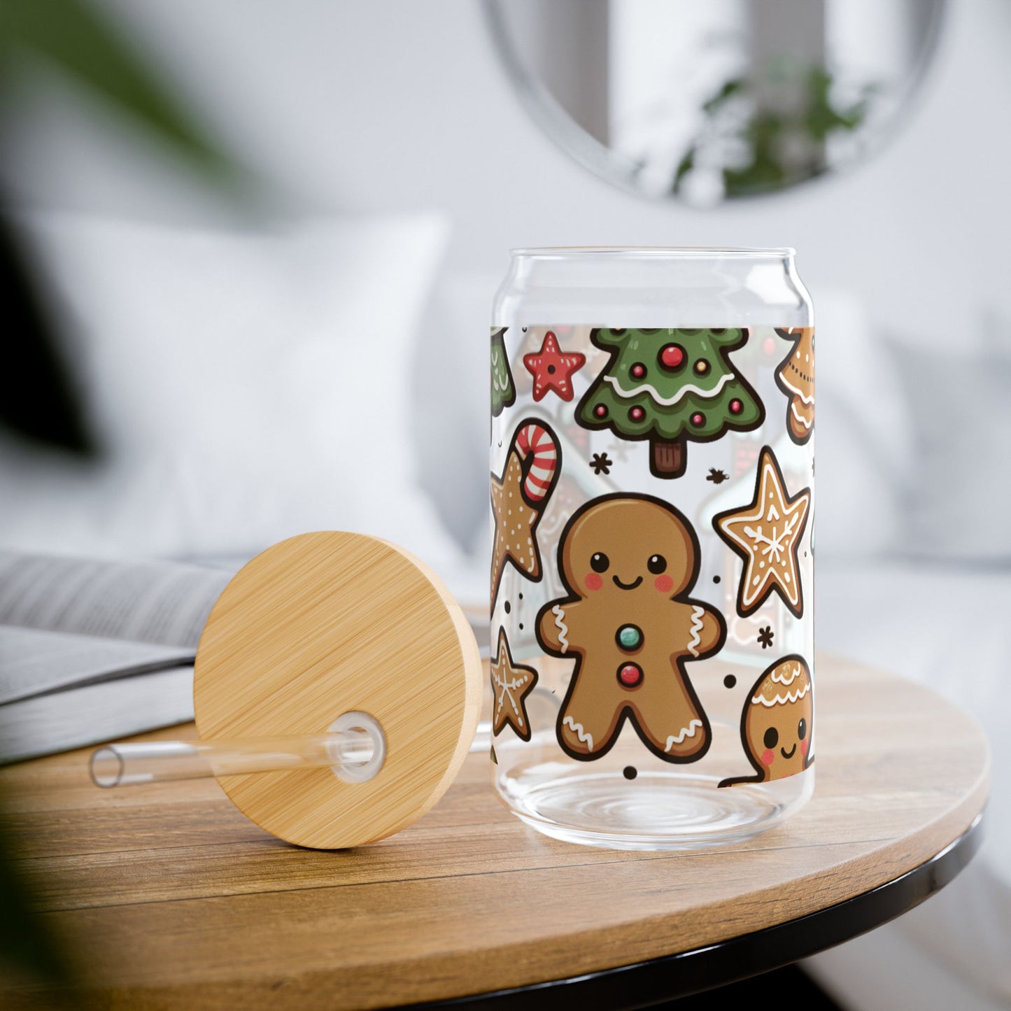 Adorable 16oz Christmas Sipper Glass with Lid & Straw - Holiday Party Fun Cup, Cute Xmas Gift, Festive Drinkware for Christmas Parties