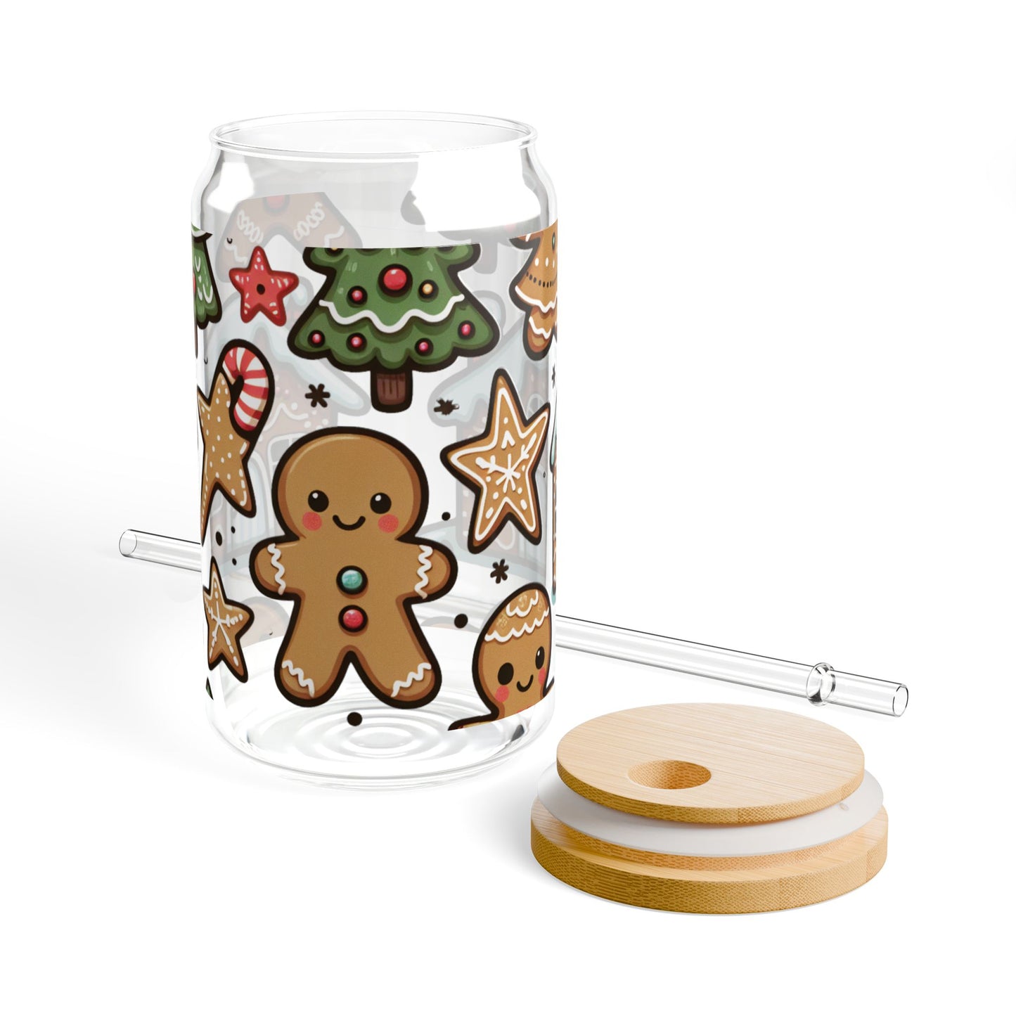 Adorable 16oz Christmas Sipper Glass with Lid & Straw - Holiday Party Fun Cup, Cute Xmas Gift, Festive Drinkware for Christmas Parties